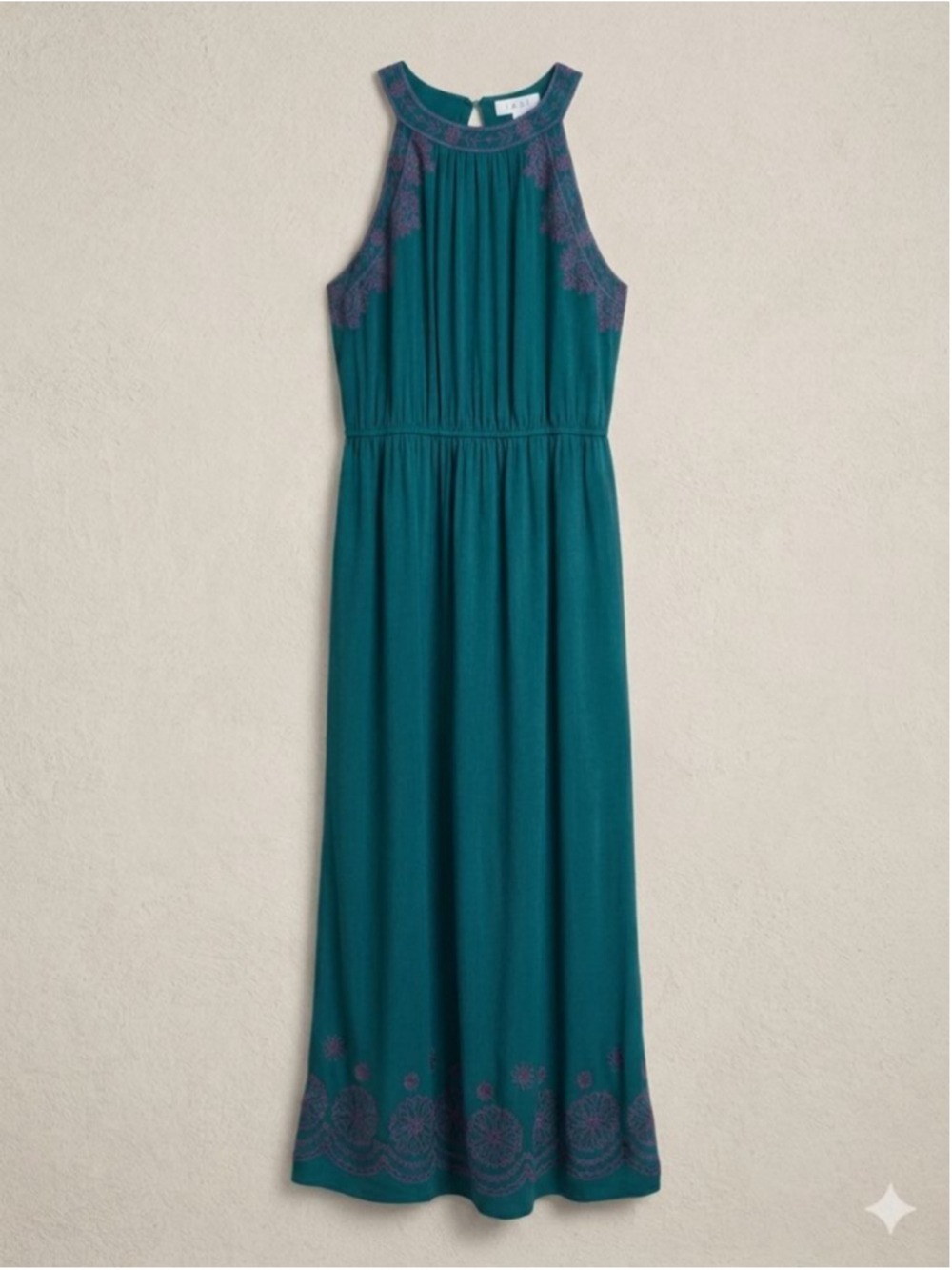 THML Petite Maxi Dress, Teal Green With Navy, Size L, Excellent Condition